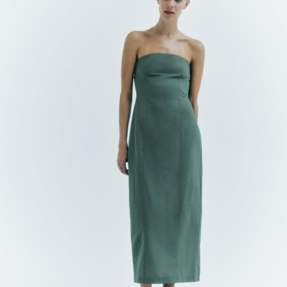 NEW Zara maxi linen blend dress L